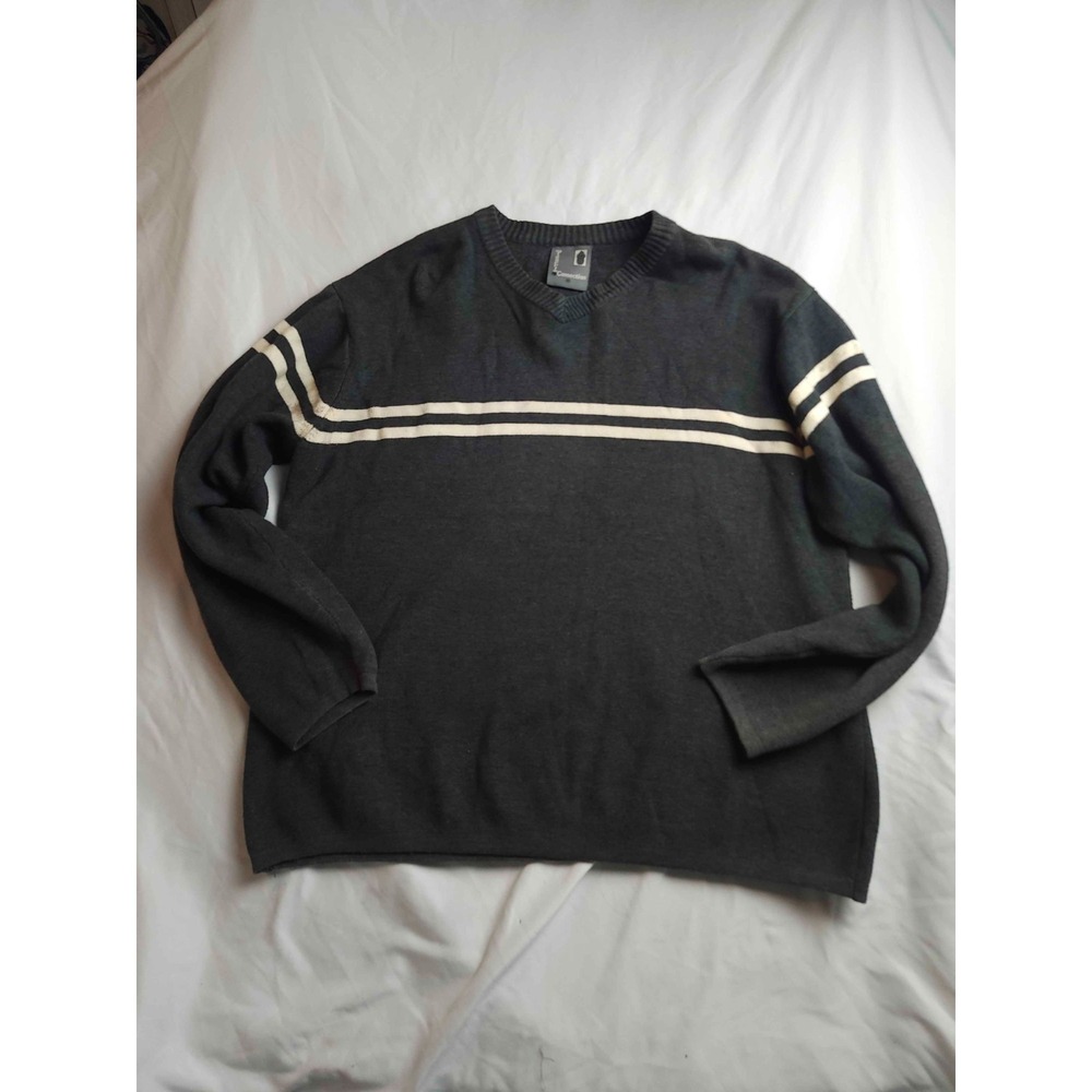 Pineapple Connection Sweater‎ Mens Medium Black Knit Striped Crew Neck Pullover